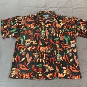 Big Dogs Shirt Mens 1X Black Spicy Hot Sauce Salsa Chili Peppers Print Rayon